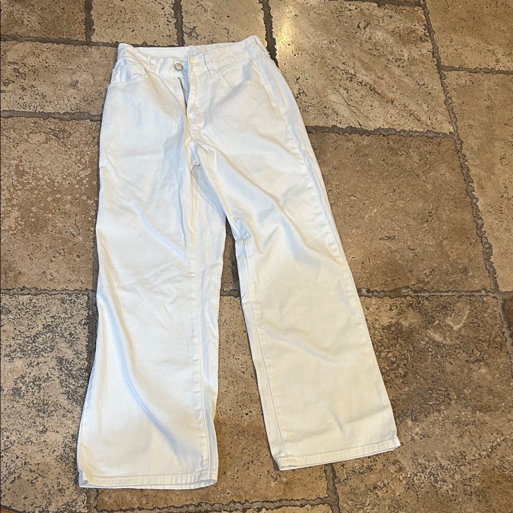SHEIN White Jean Cotton Pants Straight Wide Leg (size 26)
